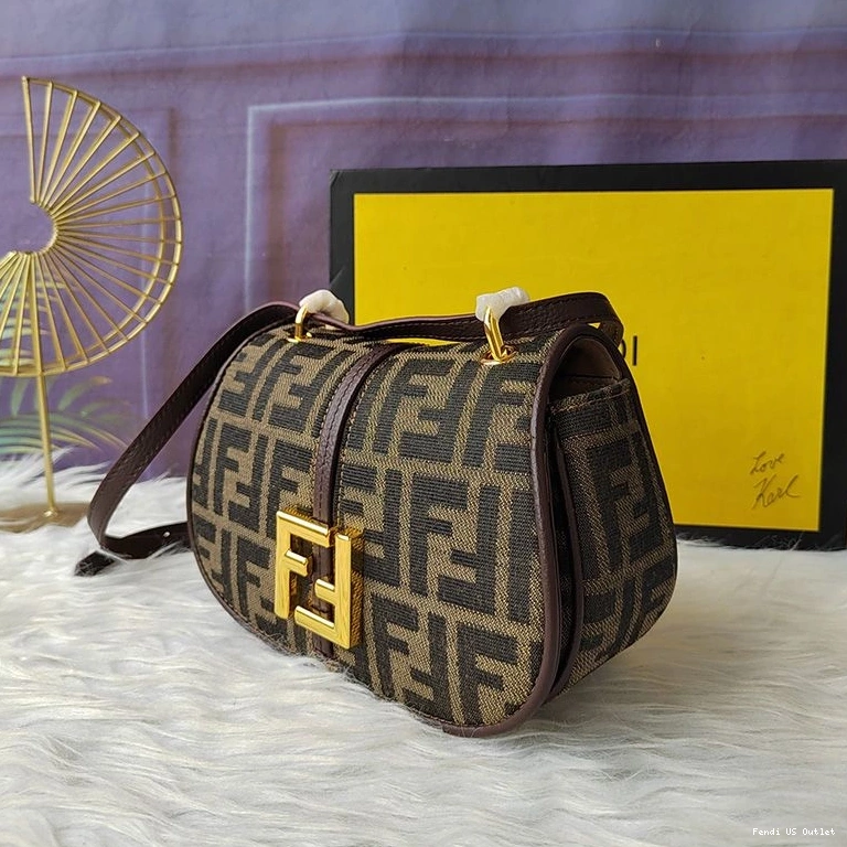 Cheap HOT Fendi Brown Mini FF Fabric Bag C'mon Motif In 0723